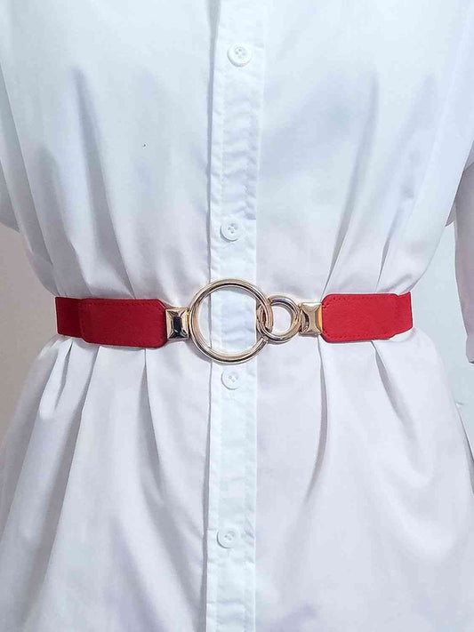 Double Ring Buckle Elastic Belt - belt - Red - Bella Bourget