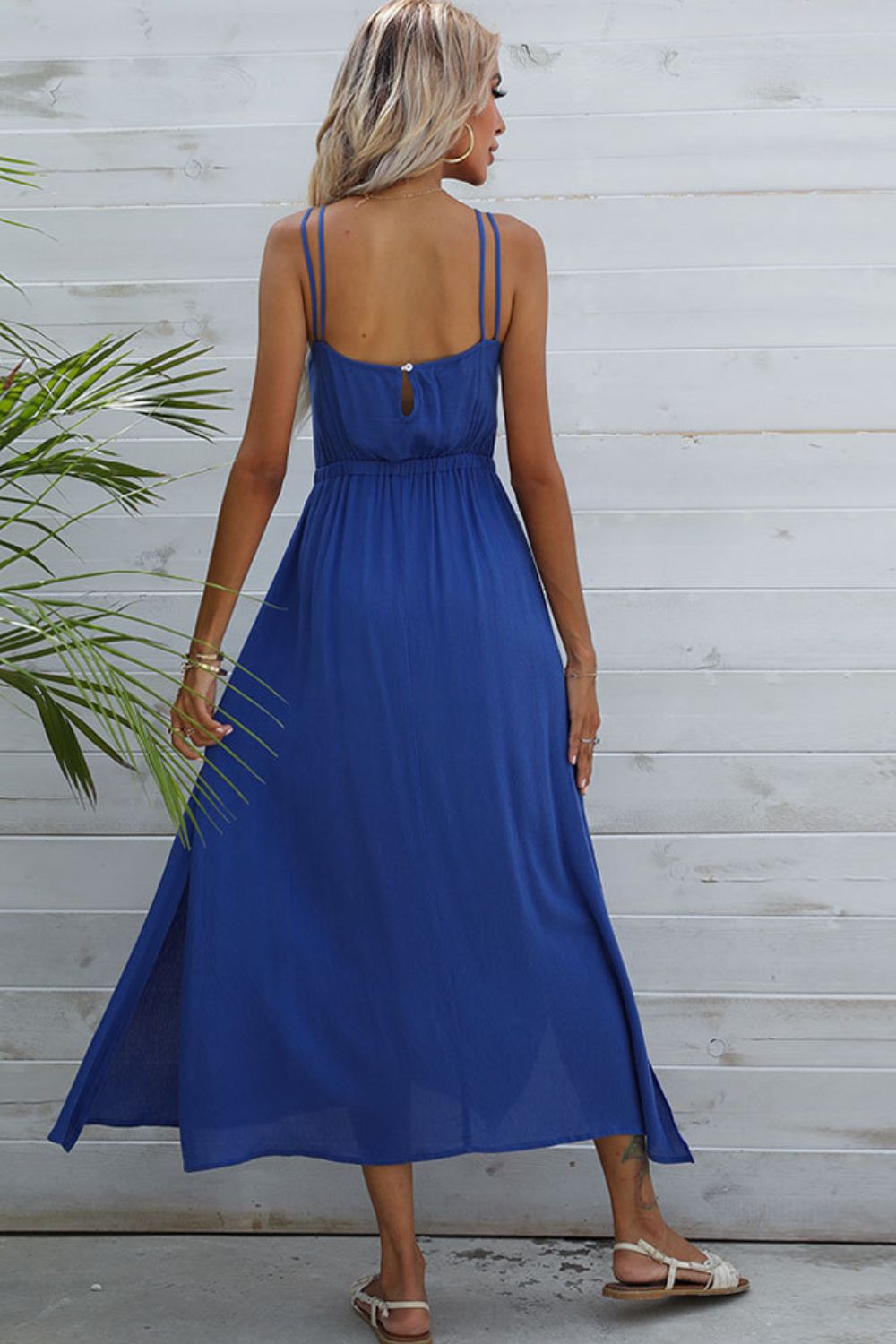 Double - Strap Side Slit Dress - Dress - Cobalt Blue - Bella Bourget