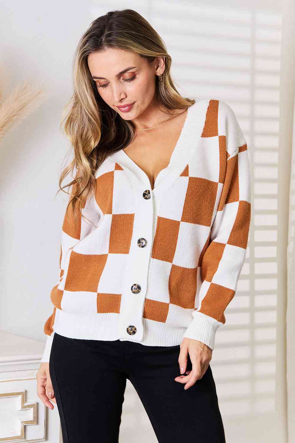 Double Take Button - Up V - Neck Dropped Shoulder Cardigan - Cardigan - Camel - Bella Bourget