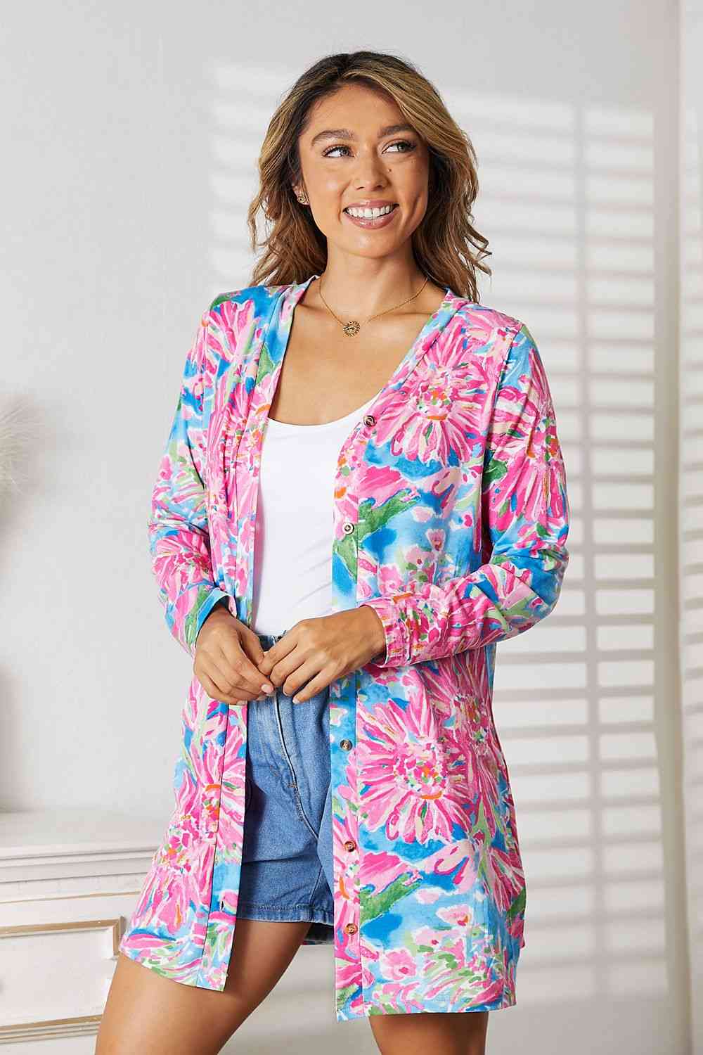 Double Take Floral Open Front Long Sleeve Cardigan - Cardigan - Floral - Bella Bourget