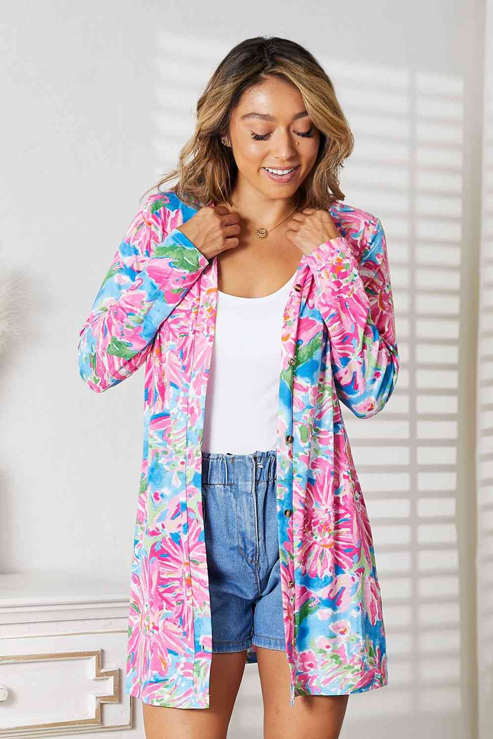 Double Take Floral Open Front Long Sleeve Cardigan - Cardigan - Floral - Bella Bourget