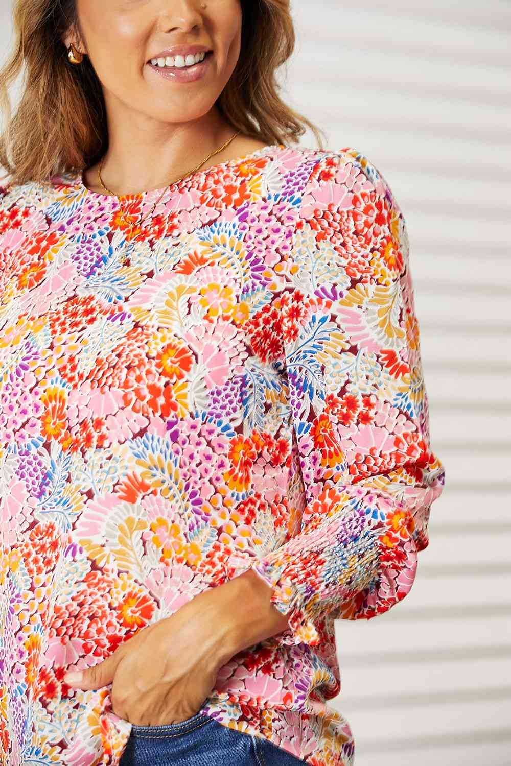 Double Take Floral Print Long Puff Sleeve Blouse - Blouse - Floral - Bella Bourget