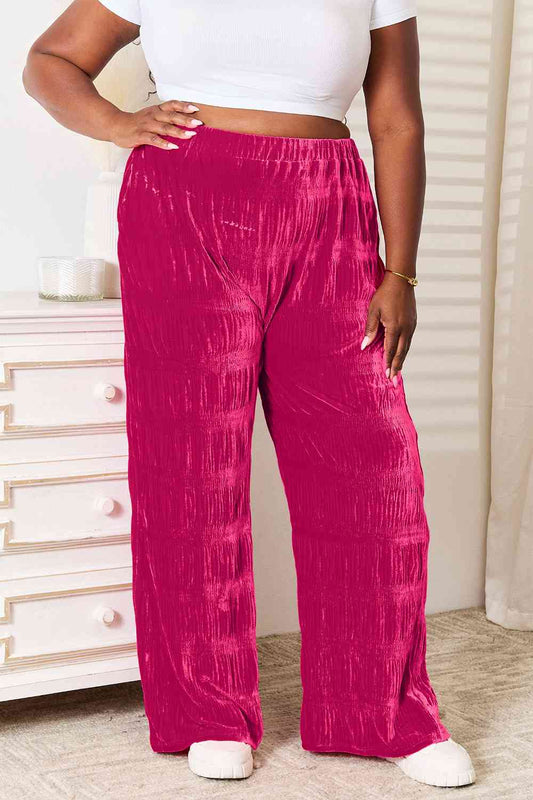 Double Take Full Size High Waist Tiered Shirring Wide Leg Pants - Pants - Deep Rose - Bella Bourget