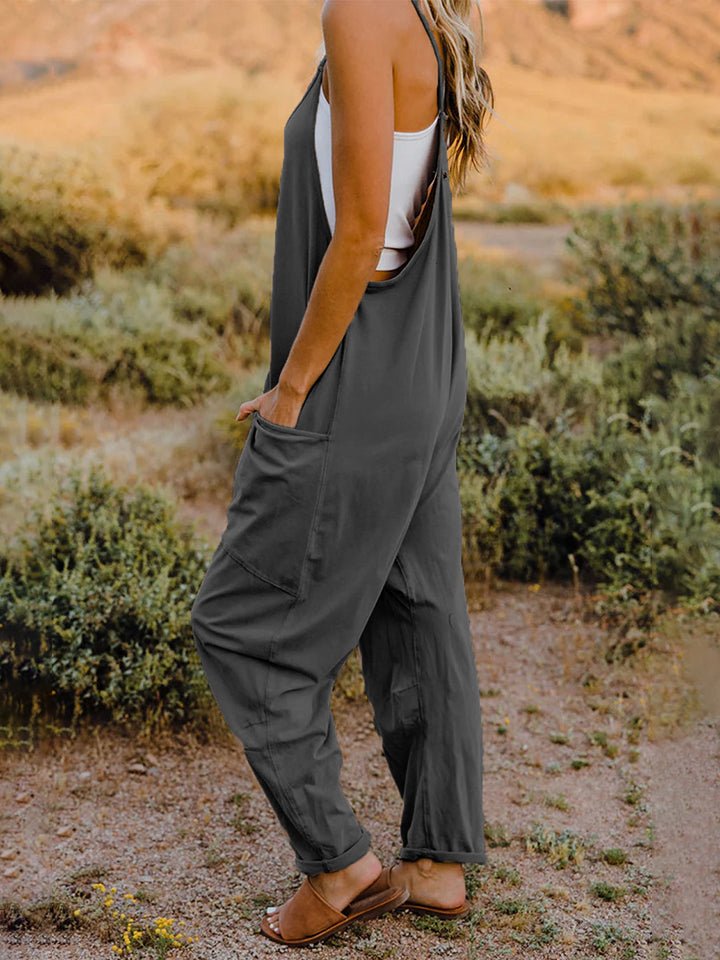 Double Take Full Size Sleeveless V - Neck Pocketed Jumpsuit - Full Size Jumpsuit - Charcoal - Bella Bourget