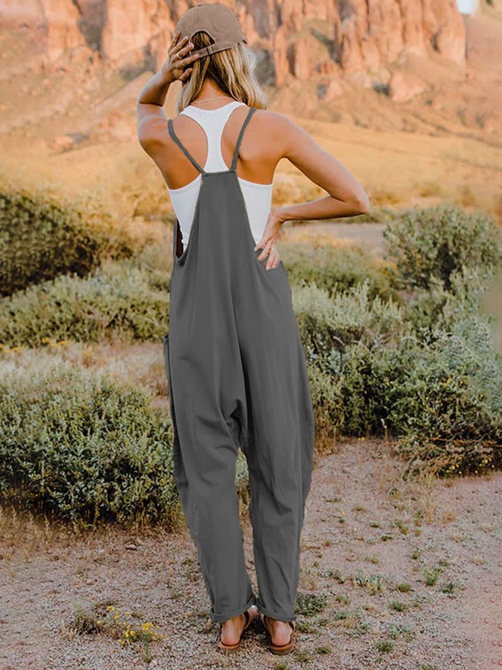 Double Take Full Size Sleeveless V - Neck Pocketed Jumpsuit - Full Size Jumpsuit - Charcoal - Bella Bourget