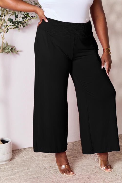 Double Take Full Size Smocked Wide Waistband Wide Leg Pants - Pants - Black - Bella Bourget