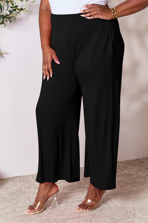 Double Take Full Size Smocked Wide Waistband Wide Leg Pants - Pants - Black - Bella Bourget