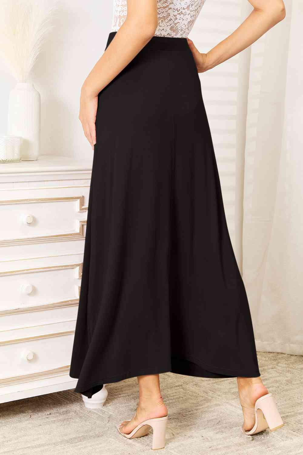 Double Take Full Size Soft Rayon Drawstring Waist Maxi Skirt Rayon - Skirt - Black - Bella Bourget