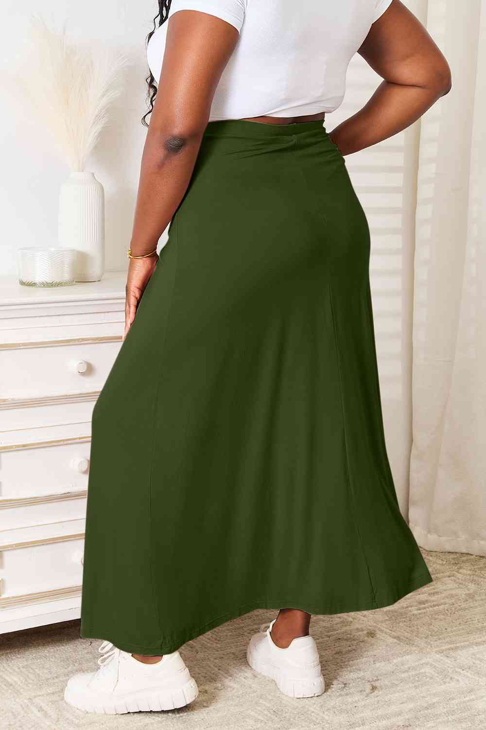 Double Take Full Size Soft Rayon Drawstring Waist Maxi Skirt Rayon - Skirt - Green - Bella Bourget