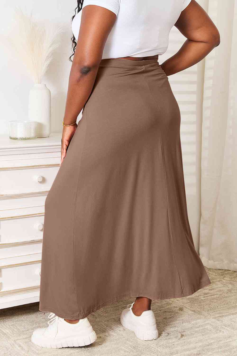 Double Take Full Size Soft Rayon Drawstring Waist Maxi Skirt Rayon - Skirt - Taupe - Bella Bourget