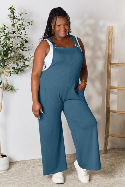 Double Take Full Size Wide Strap Overall with Pockets - Overalls - French Blue - Bella Bourget