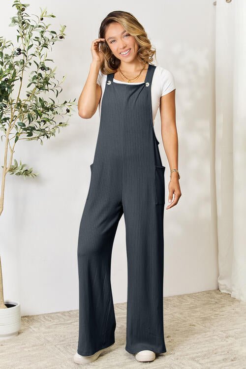 Double Take Full Size Wide Strap Overall with Pockets - Overalls - Cloudy Blue - Bella Bourget