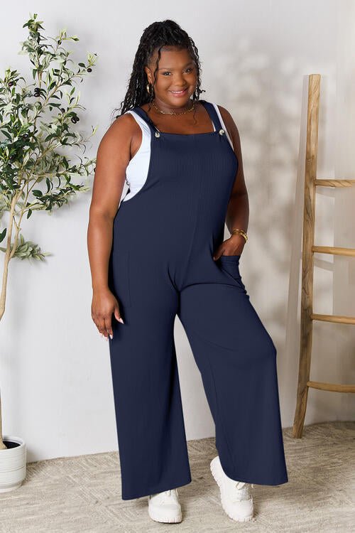 Double Take Full Size Wide Strap Overall with Pockets - Overalls - Dark Navy - Bella Bourget