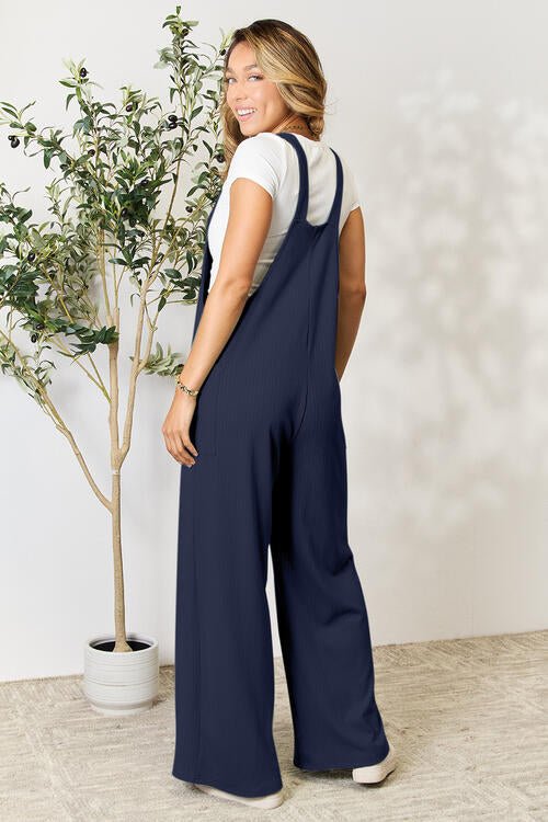 Double Take Full Size Wide Strap Overall with Pockets - Overalls - Dark Navy - Bella Bourget