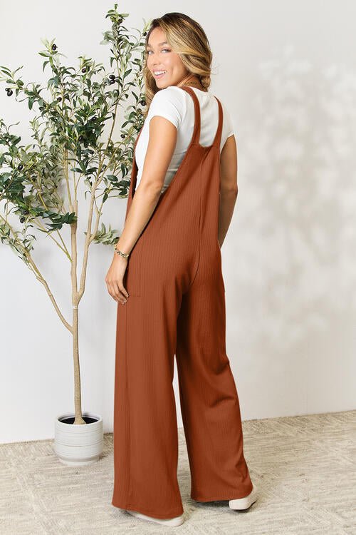 Double Take Full Size Wide Strap Overall with Pockets - Overalls - Ochre - Bella Bourget