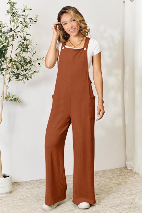 Double Take Full Size Wide Strap Overall with Pockets - Overalls - Ochre - Bella Bourget