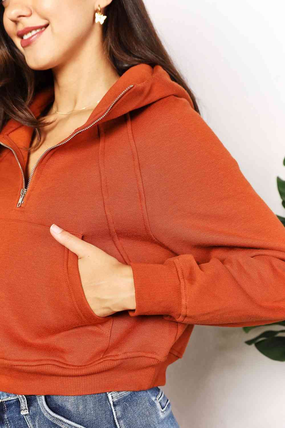 Double Take Half - Zip Long Sleeve Hoodie - Hoodie - Ochre - Bella Bourget