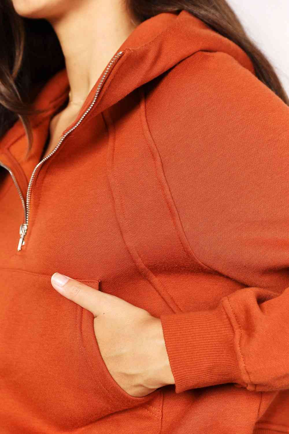 Double Take Half - Zip Long Sleeve Hoodie - Hoodie - Ochre - Bella Bourget