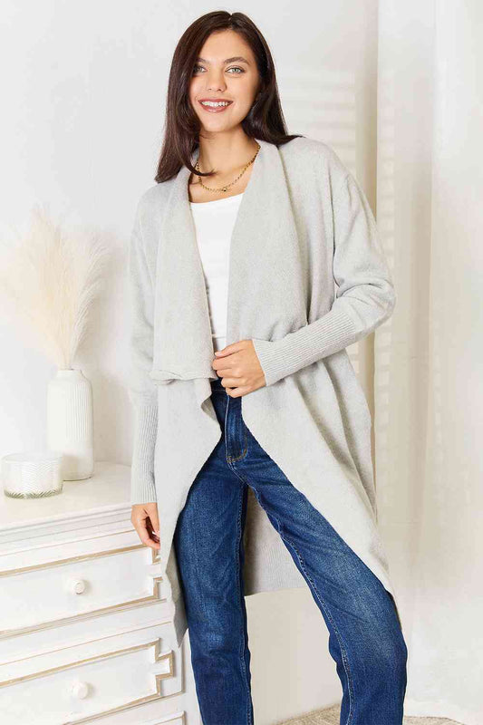 Double Take Open Front Duster Cardigan with Pockets - Cardigan - Light Gray - Bella Bourget