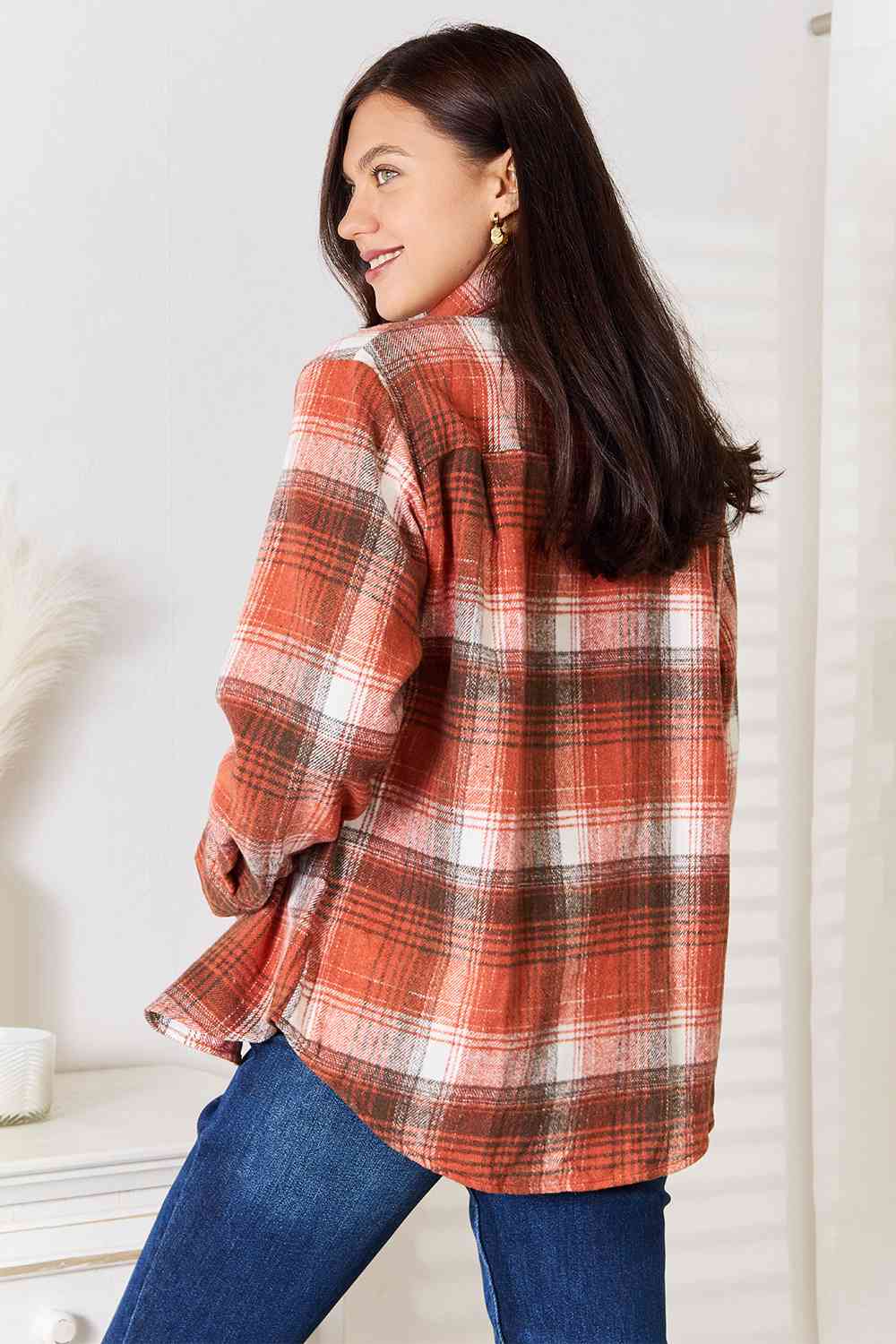 Double Take Plaid Collared Neck Long Sleeve Shirt - Shirt - Ochre - Bella Bourget