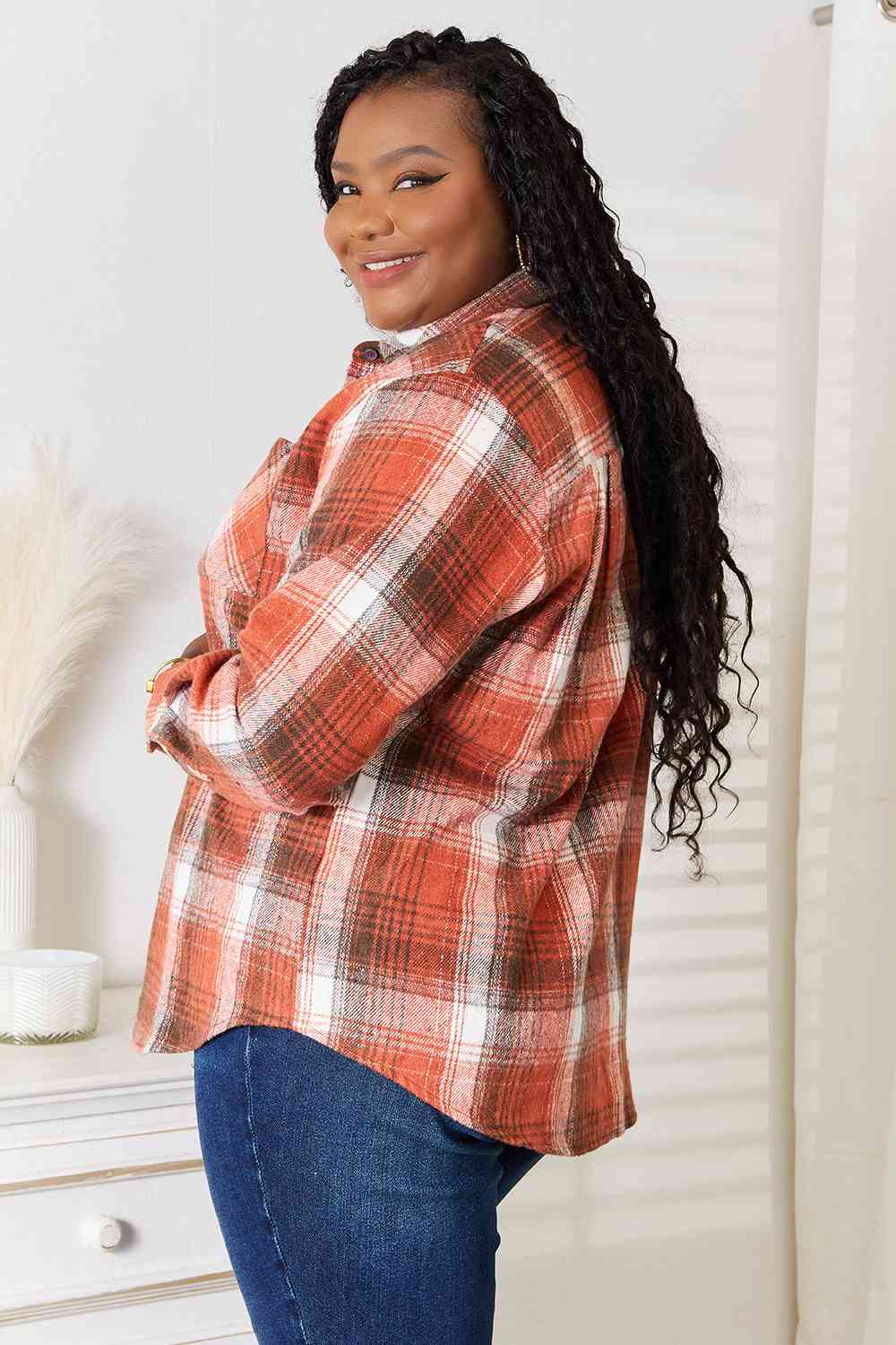 Double Take Plaid Collared Neck Long Sleeve Shirt - Shirt - Ochre - Bella Bourget