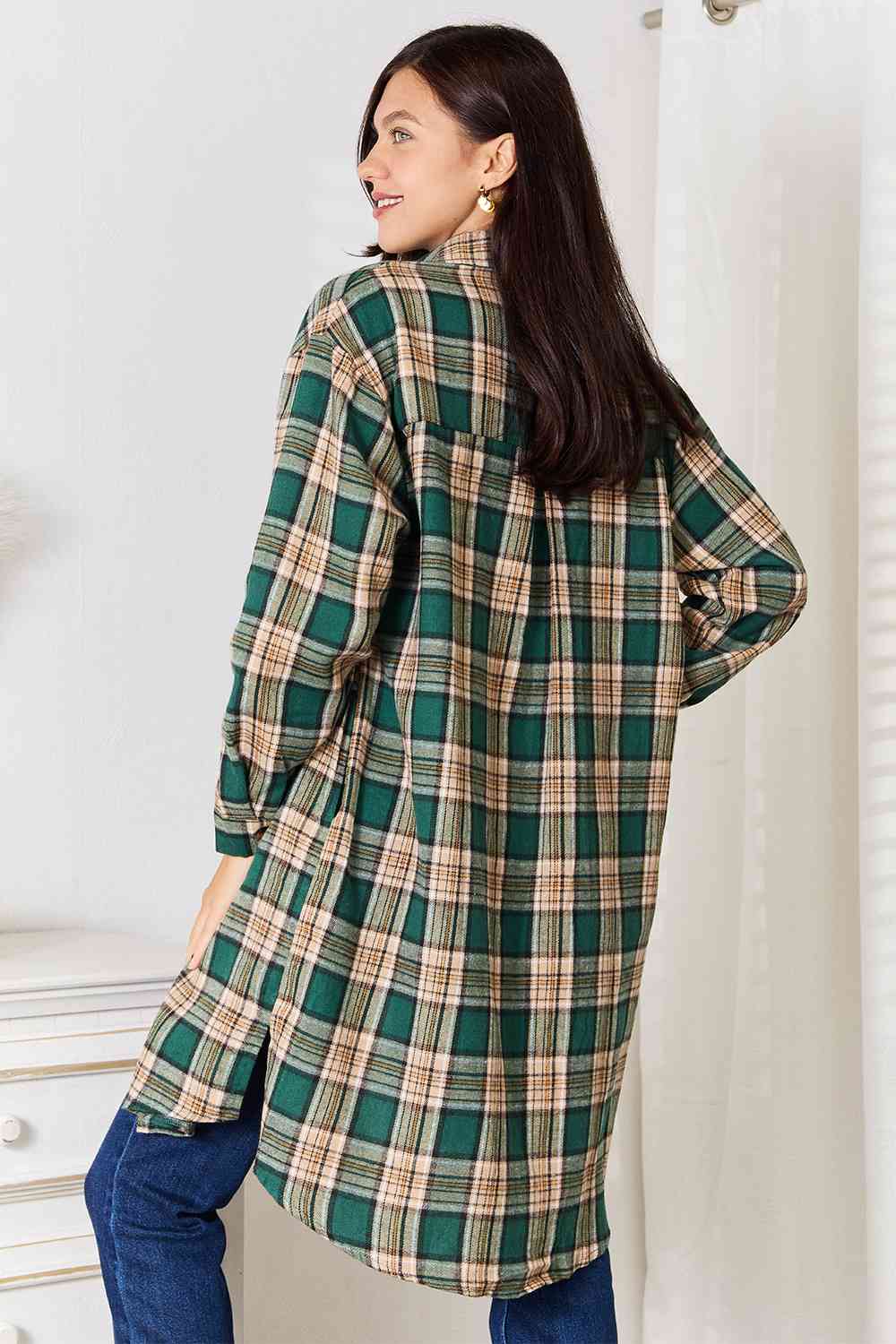 Double Take Plaid Collared Neck Long Sleeve Shirt - Shirt - Green - Bella Bourget