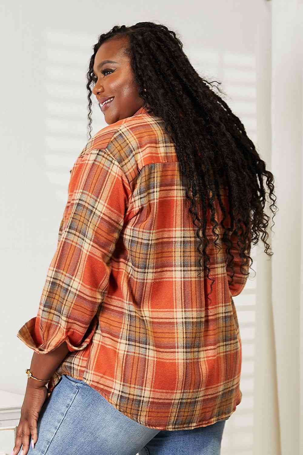 Double Take Plaid Dropped Shoulder Shirt - Shirt - Ochre - Bella Bourget