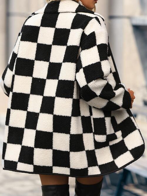 Full size black and white checkered button front coat with pockets - Jackets - Black - Bella Bourget