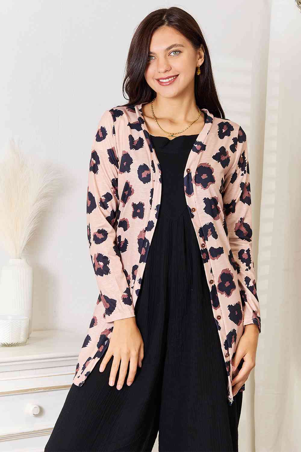 Double Take Printed Button Front Longline Cardigan - TikTok - Leopard - Bella Bourget