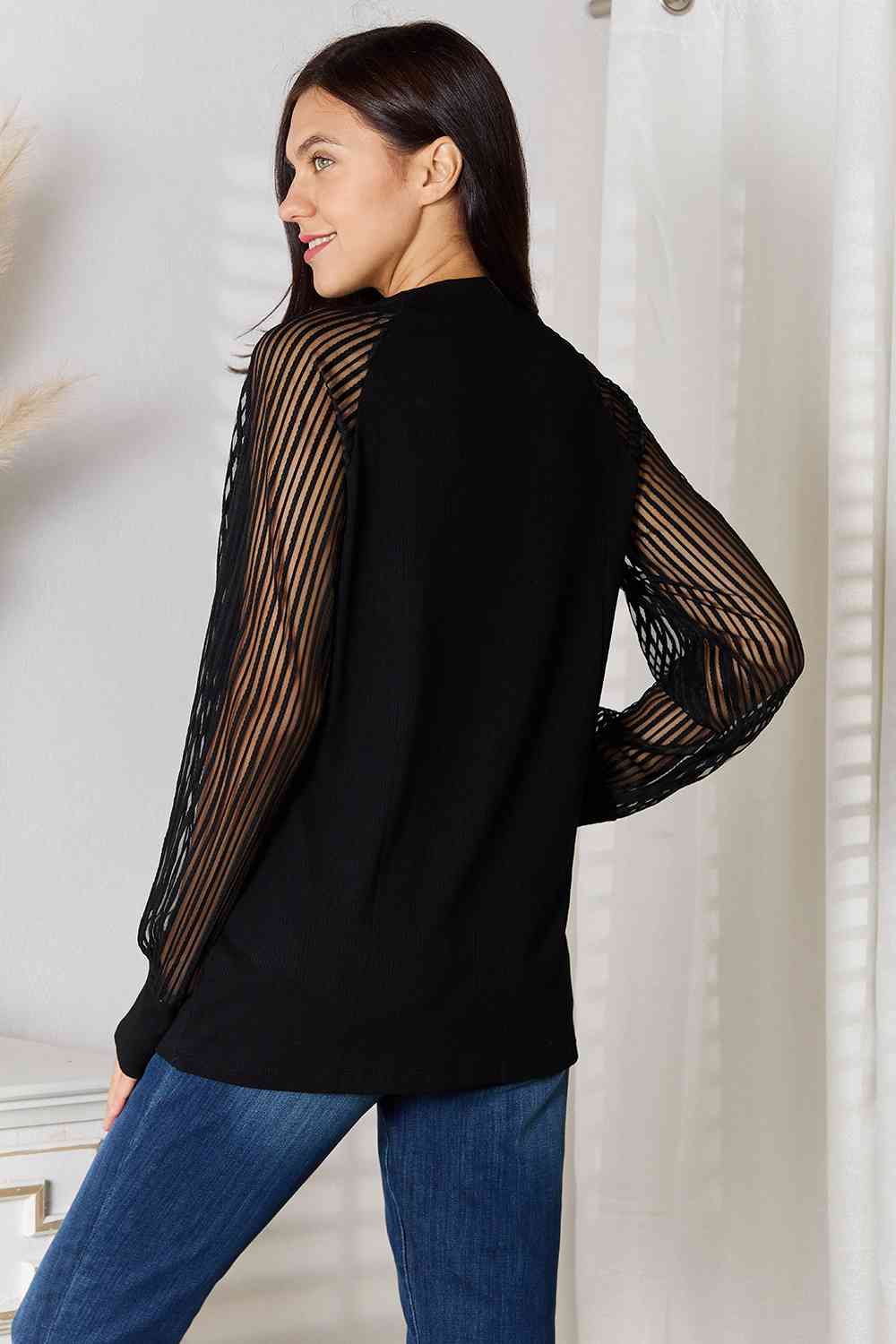 Double Take Round Neck Raglan Sleeve Blouse - Blouse - Black - Bella Bourget