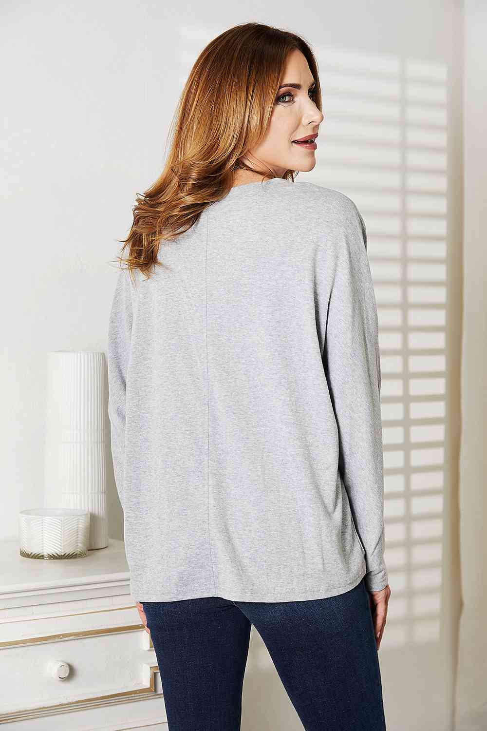 Double Take Seam Detail Round Neck Long Sleeve Top - TikTok - Light Gray - Bella Bourget