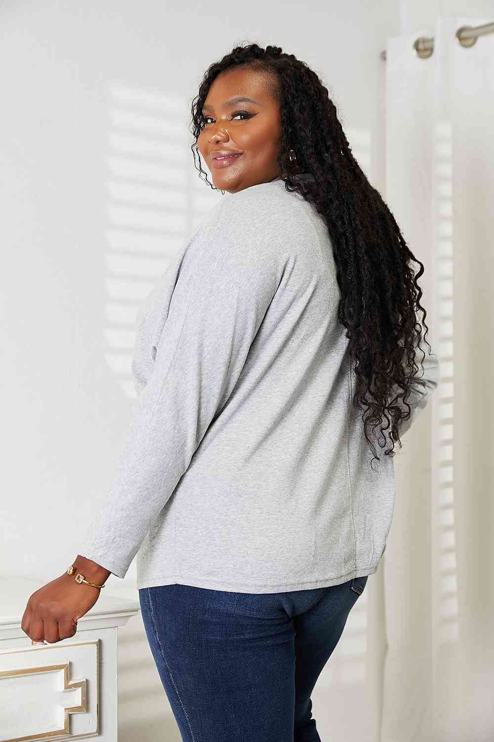 Double Take Seam Detail Round Neck Long Sleeve Top - TikTok - Light Gray - Bella Bourget