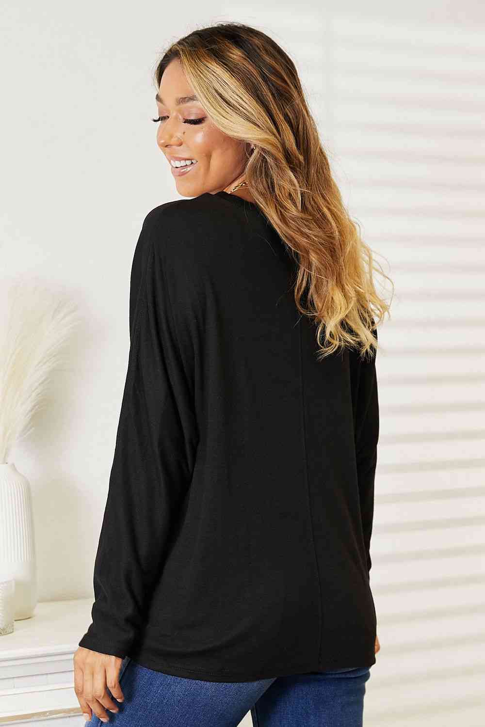 Double Take Seam Detail Round Neck Long Sleeve Top - TikTok - Black - Bella Bourget