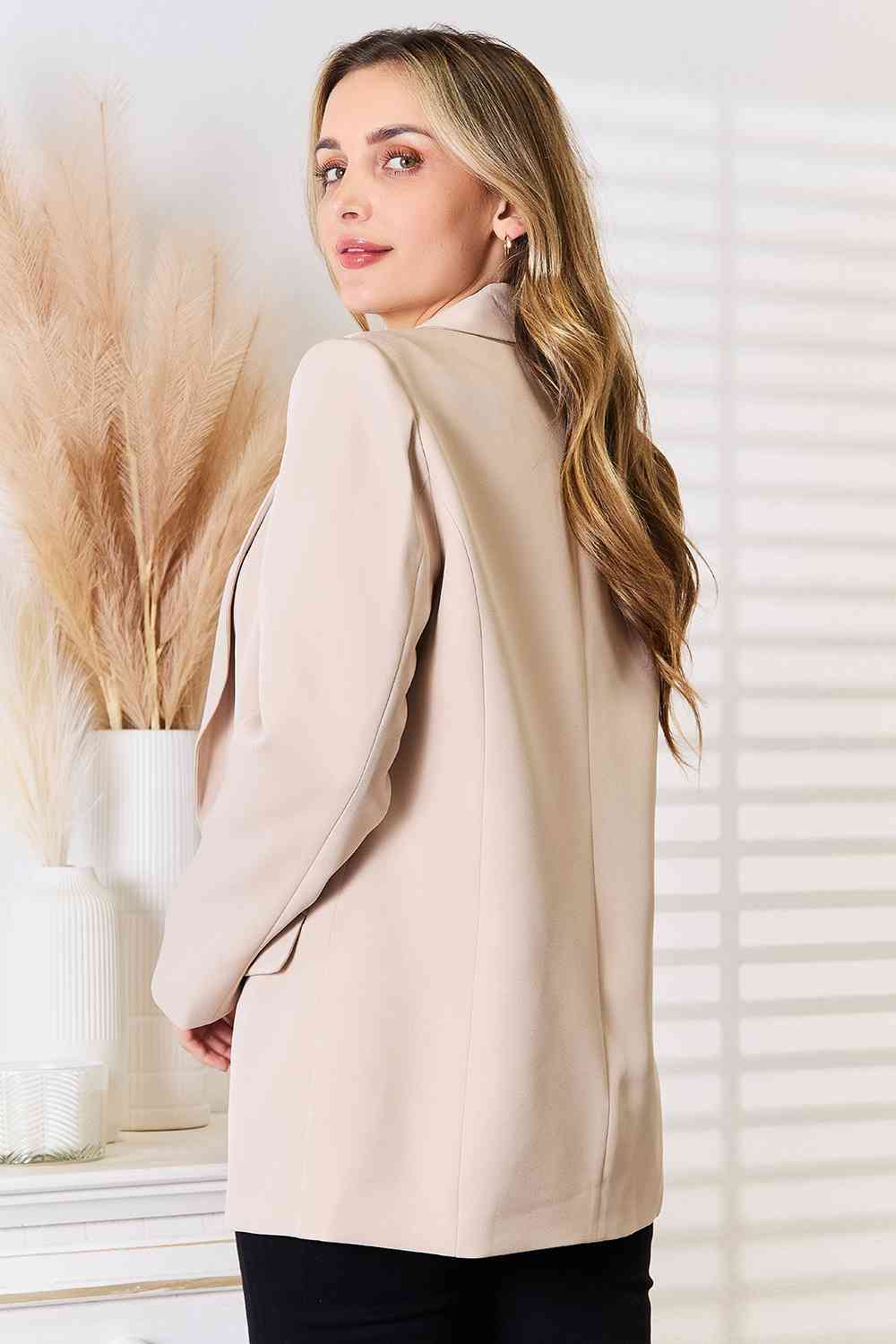 Double Take Shawl Collar Long Sleeve Blazer - TikTok - Sand - Bella Bourget