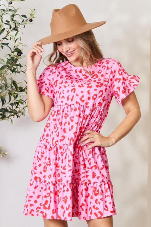 Double Take Short Flounce Sleeve Tiered Dress - Dress - Fuchsia Pink - Bella Bourget