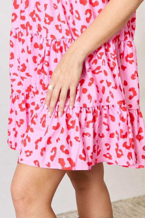 Double Take Short Flounce Sleeve Tiered Dress - Dress - Fuchsia Pink - Bella Bourget