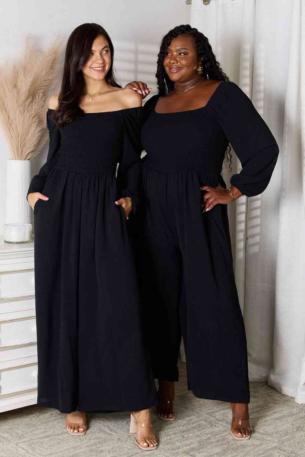 Double Take Square Neck Jumpsuit with Pockets - Black - Bella Bourget