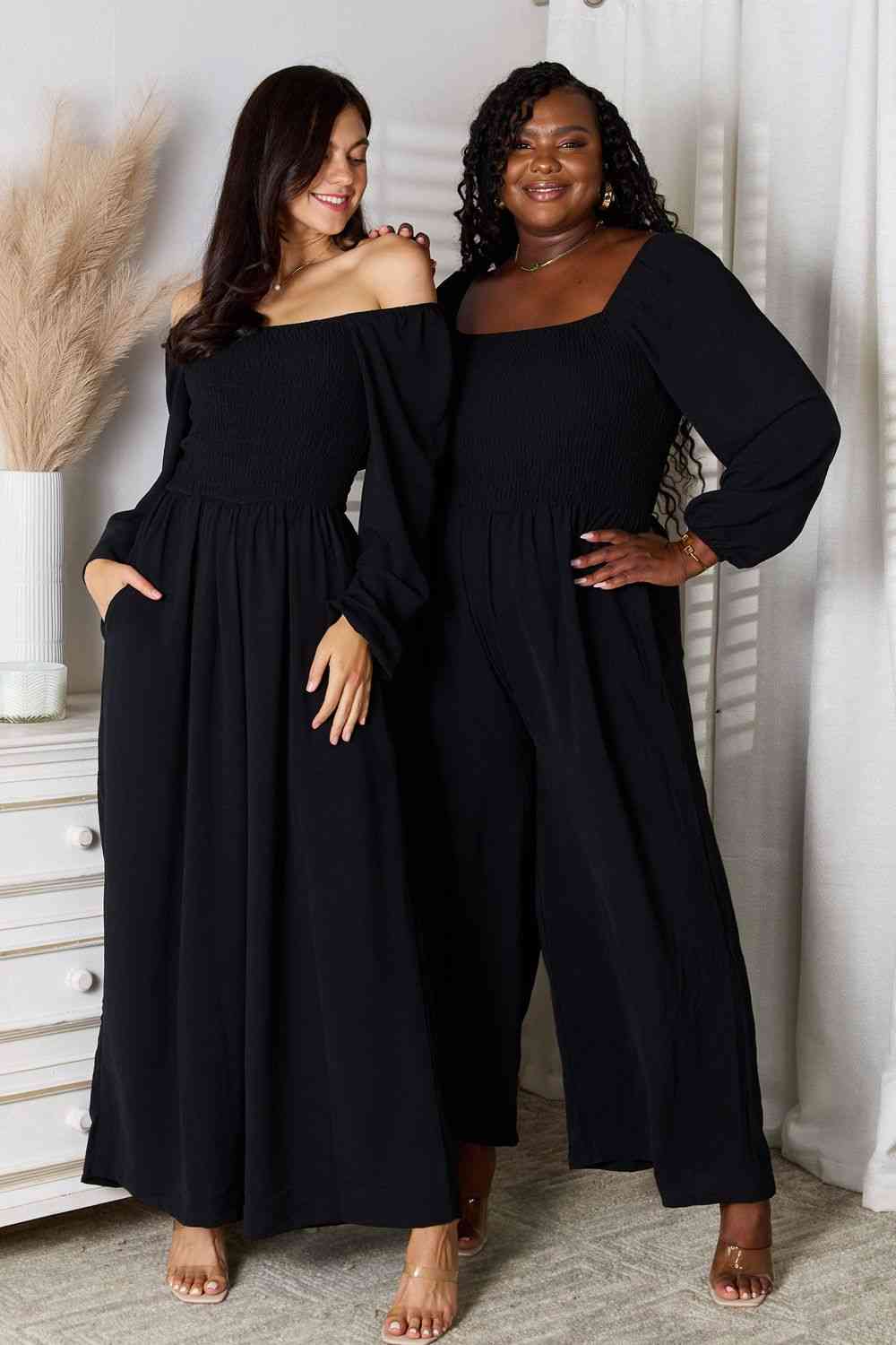 Double Take Square Neck Jumpsuit with Pockets - Black - Bella Bourget