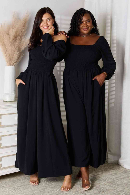 Double Take Square Neck Jumpsuit with Pockets - Black - Bella Bourget