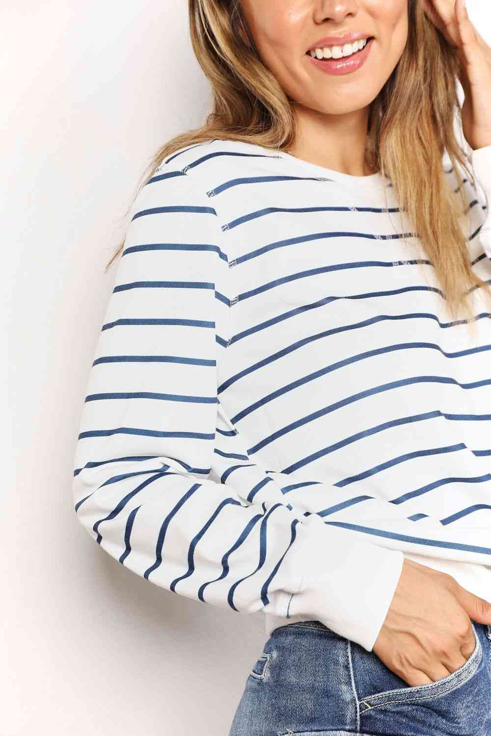 Double Take Striped Long Sleeve Round Neck Top - TikTok - Stripe - Bella Bourget