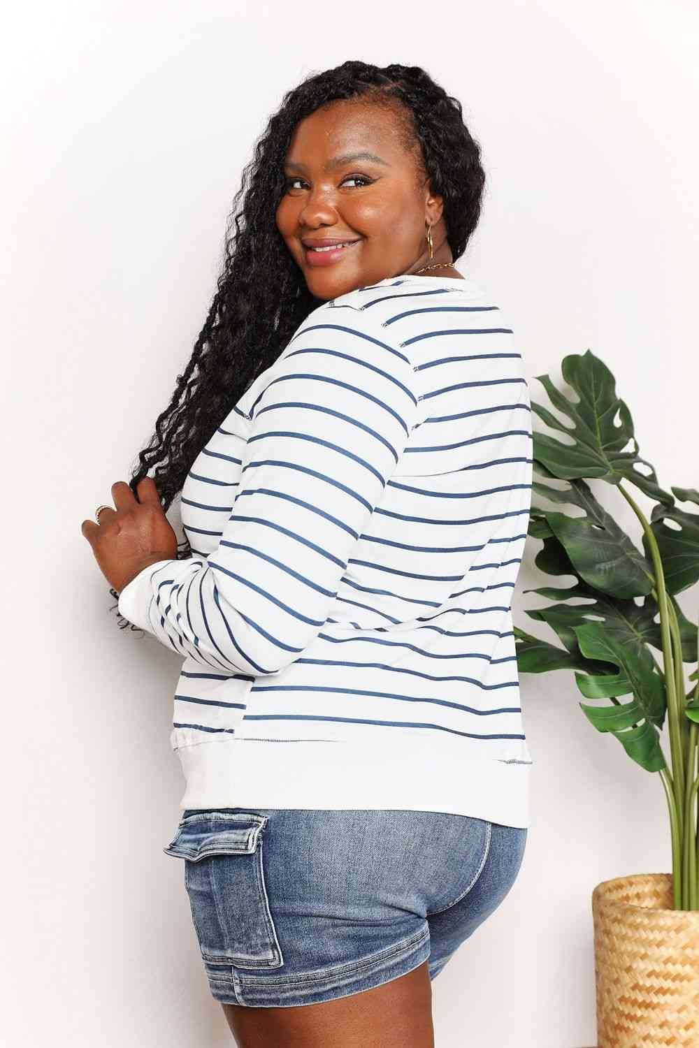 Double Take Striped Long Sleeve Round Neck Top - TikTok - Stripe - Bella Bourget