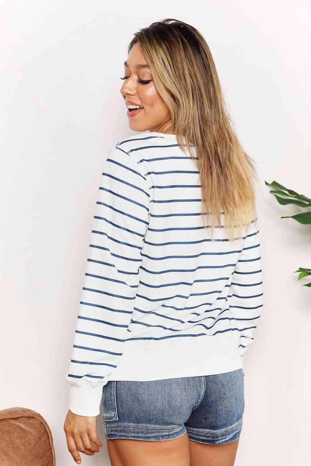 Double Take Striped Long Sleeve Round Neck Top - TikTok - Stripe - Bella Bourget