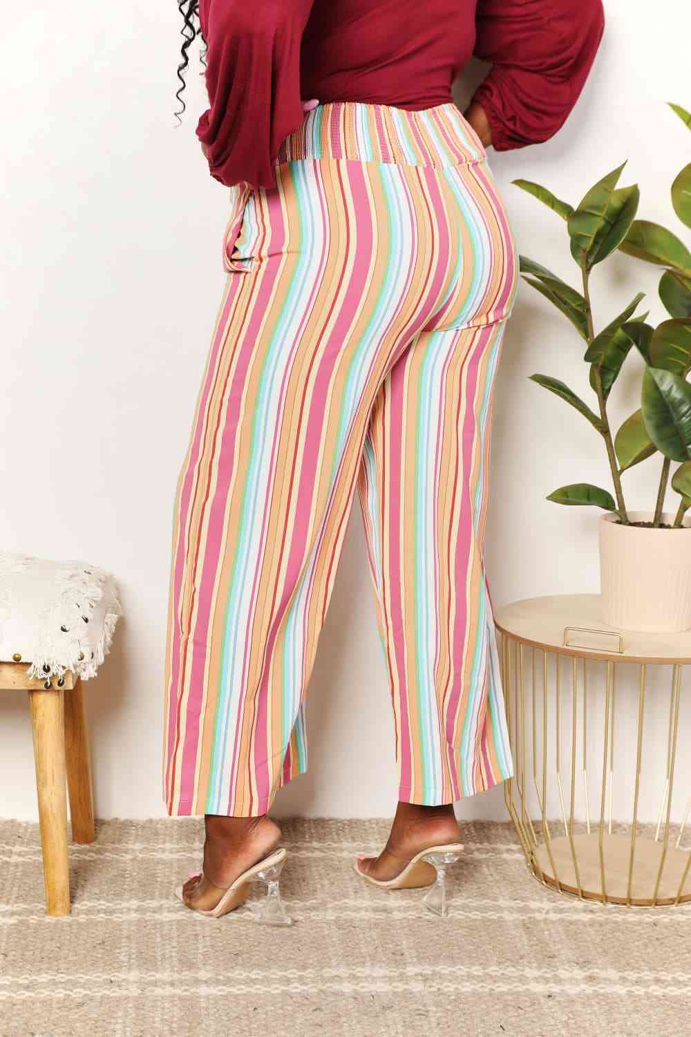 Double Take Striped Smocked Waist Pants with Pockets - TikTok - Multicolor - Bella Bourget