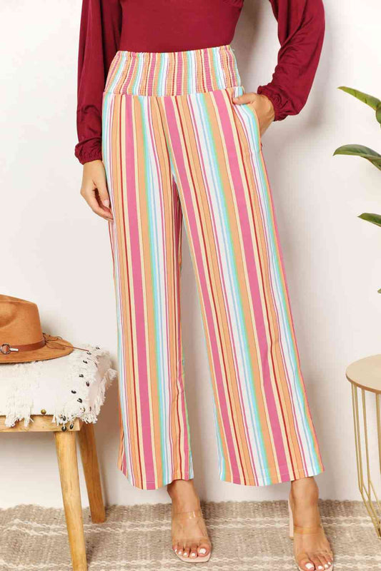 Double Take Striped Smocked Waist Pants with Pockets - TikTok - Multicolor - Bella Bourget