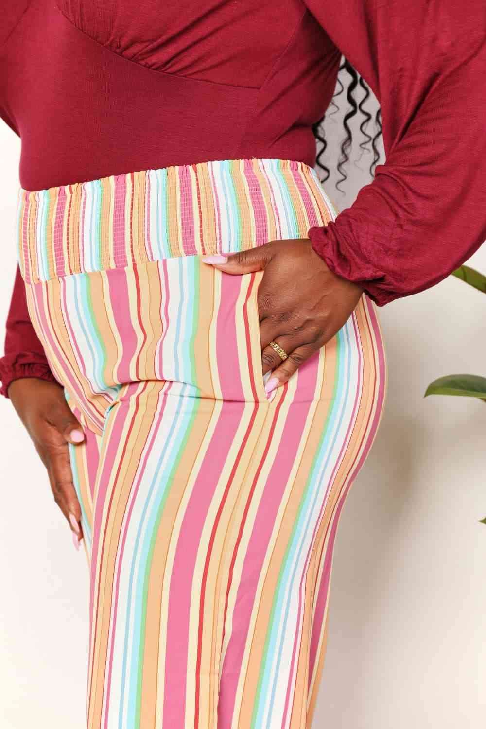 Double Take Striped Smocked Waist Pants with Pockets - TikTok - Multicolor - Bella Bourget