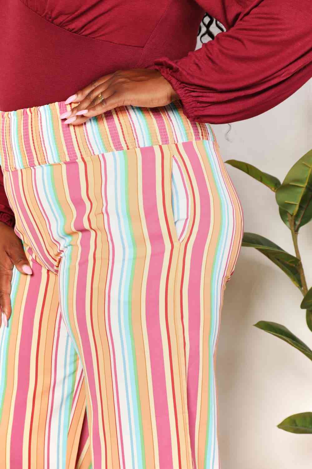 Double Take Striped Smocked Waist Pants with Pockets - TikTok - Multicolor - Bella Bourget