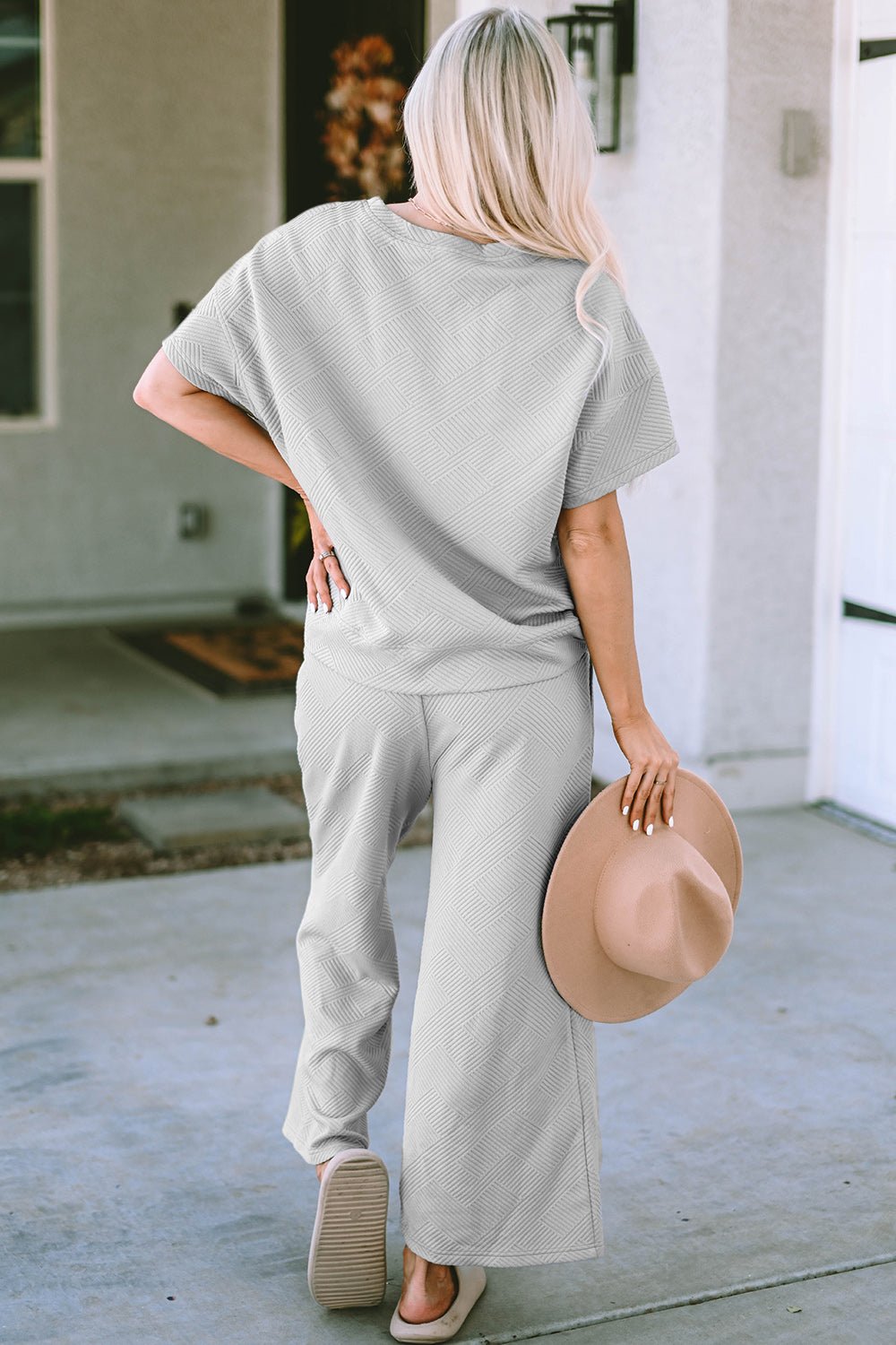 Double Take Texture Short Sleeve Top and Pants Set (all sizes) - Set - Cloudy Blue - Bella Bourget