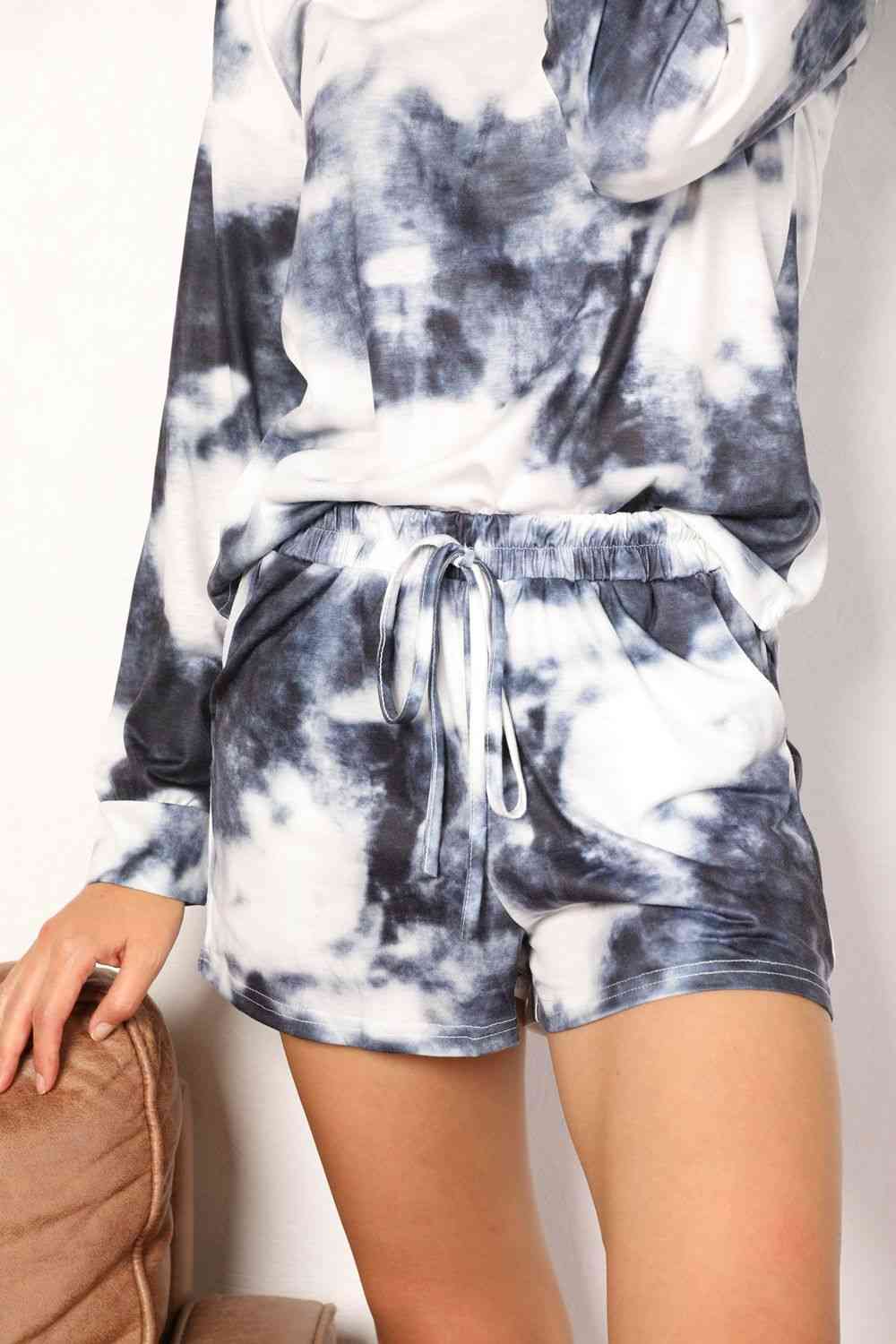 Double Take Tie - Dye Round Neck Top and Shorts Lounge Set - TikTok - Charcoal - Bella Bourget