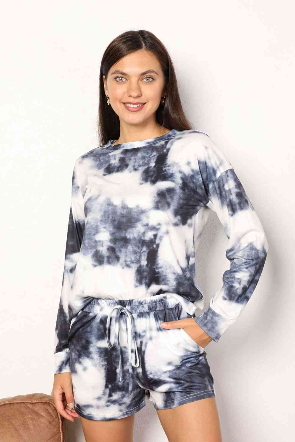 Double Take Tie - Dye Round Neck Top and Shorts Lounge Set - TikTok - Charcoal - Bella Bourget