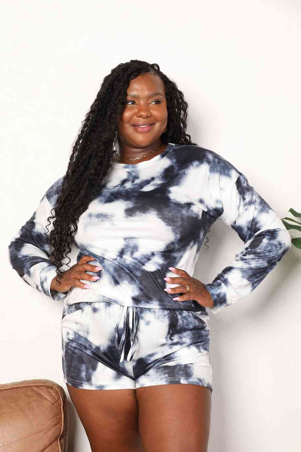 Double Take Tie - Dye Round Neck Top and Shorts Lounge Set - TikTok - Charcoal - Bella Bourget